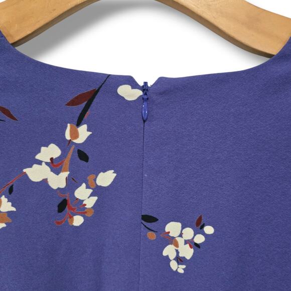 Anne Klein Blue Floral A-Line Dress Women’s Size 14 | Lined Zip-Back Fit & Flare - Picture 5 of 8